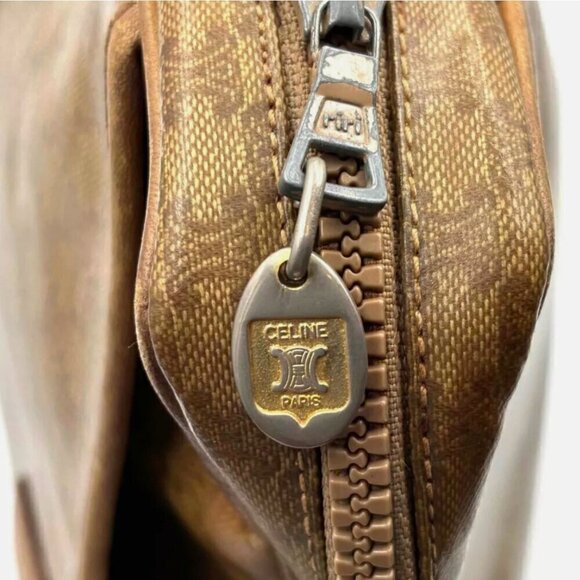 Vintage CELINE Clutch Bag Macadam Pouch Purse PVC Brown 100% Authentic - Picture 14 of 15